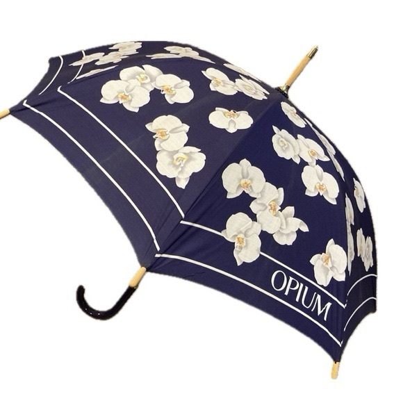 Vintage Yves Saint Laurent Opium Navy Blue Floral Umbrella - Picture 1 of 10